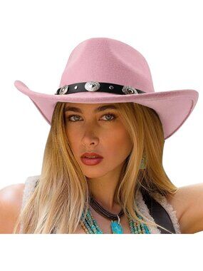 Unisex Pink Circumference 22-22.8" Felt Wide Cowboy Western Cowgirl Hat
